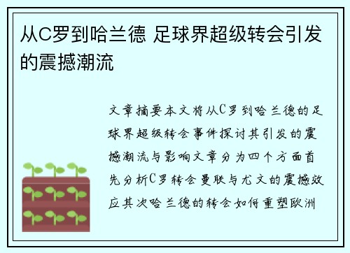 从C罗到哈兰德 足球界超级转会引发的震撼潮流